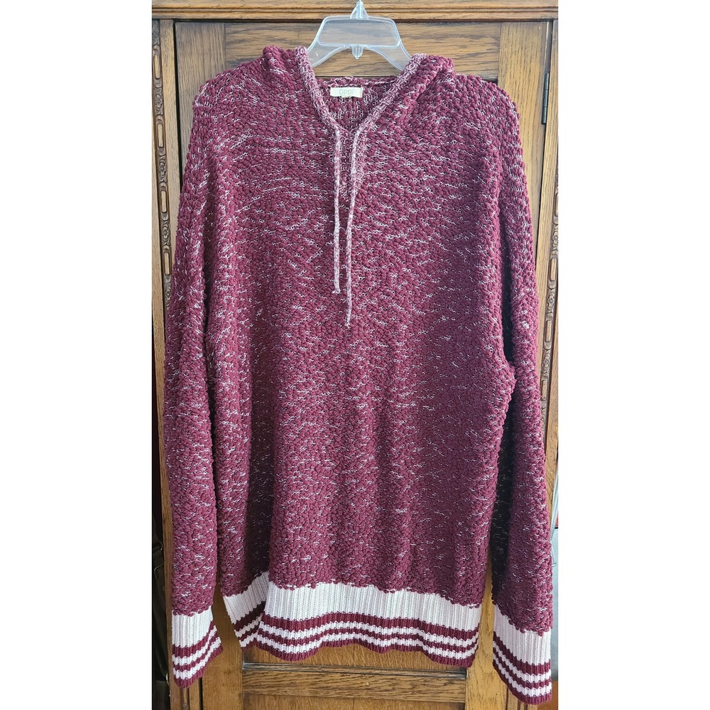 Oddi Burgundy Popcorn Knit Hoodie Varsity Stripe Pullover IT12309P 2XL 3XL